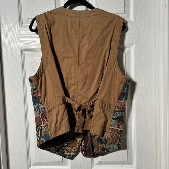 Vintage Karen Scott Tapestry Vest World City Travel Womens‎ L 90s Teacher Artsy - Picture 4 of 5